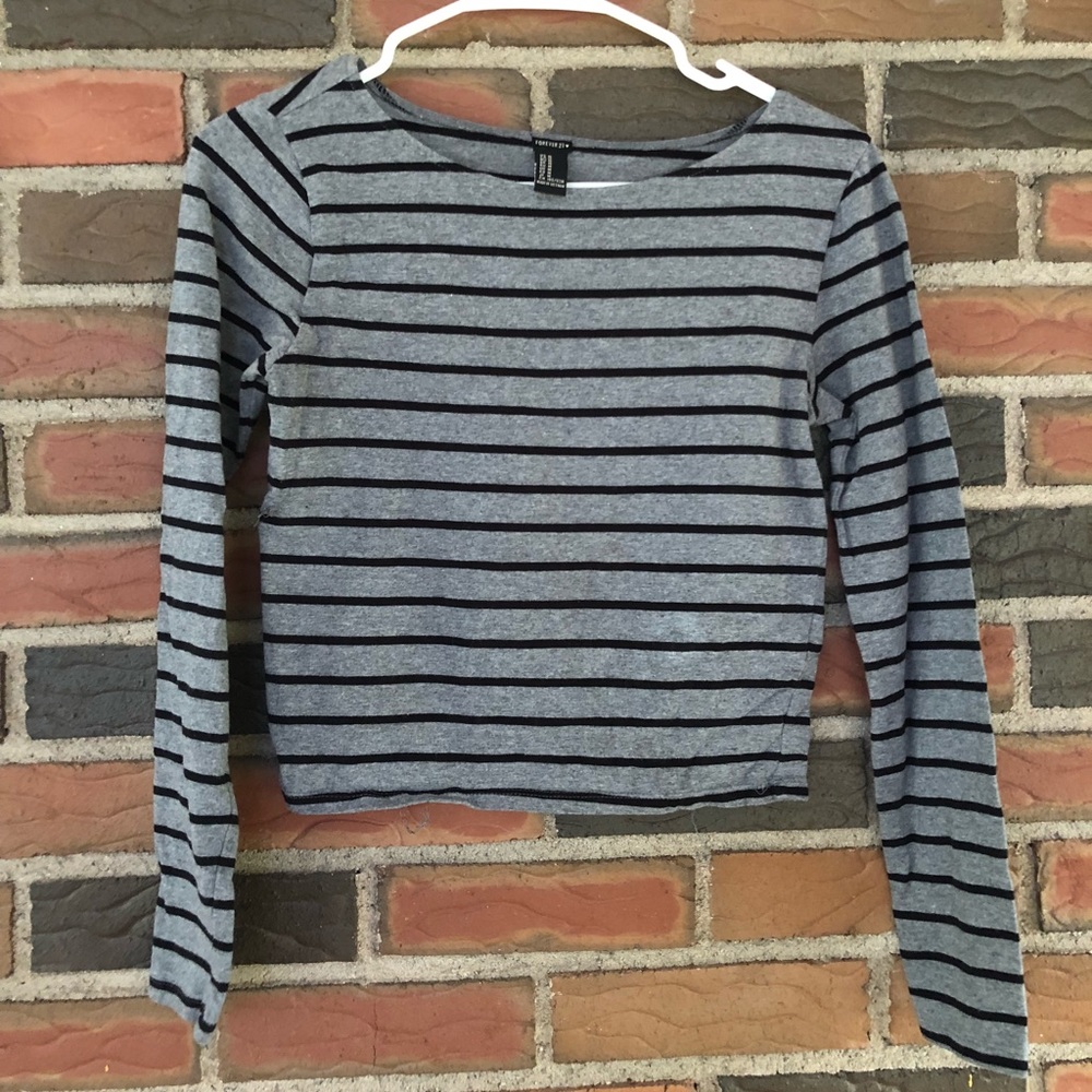 Forever 21 Black & Grey Striped Long Sleeve